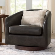 Better Homes & Gardens Bradford Wooden Base Swivel Accent Chair, Dark Espresso Faux Leather