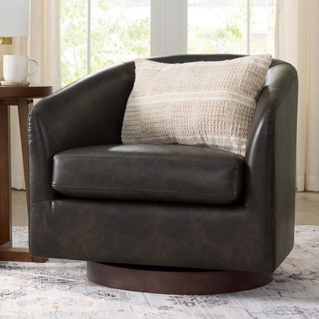 Better Homes & Gardens Bradford Wooden Base Modern Swivel Accent Chair, Dark Espresso Faux Leather