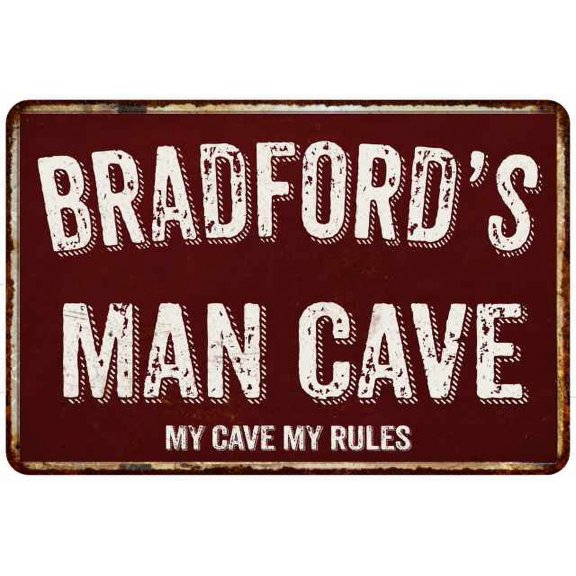 BRADFORD'S Man Cave Red Grunge Sign 8 x 12 High Gloss Metal Sign 208120003458