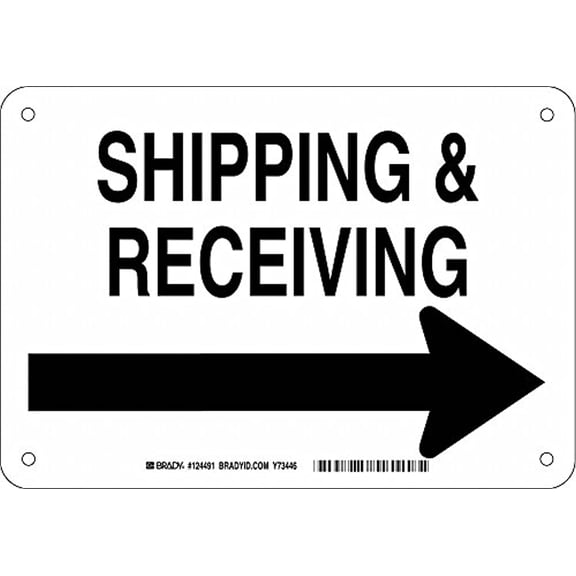 Brady 124491 Traffic Control Sign Legend Shipping and Receiving Right Arrow Picto 7 Height x 10 Width Black on White