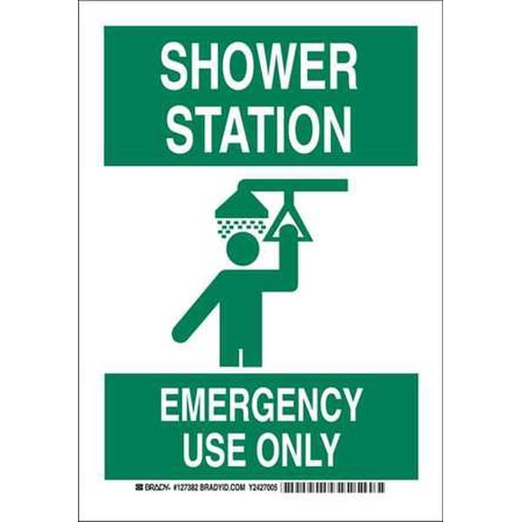 BRADY 127383 Safety Shower Sign, 14 x 10In, Green/White