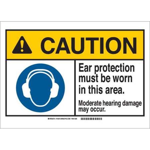 BRADY 144317 Caution Sign,14in.W,Aluminum,Ear Prot G1955348