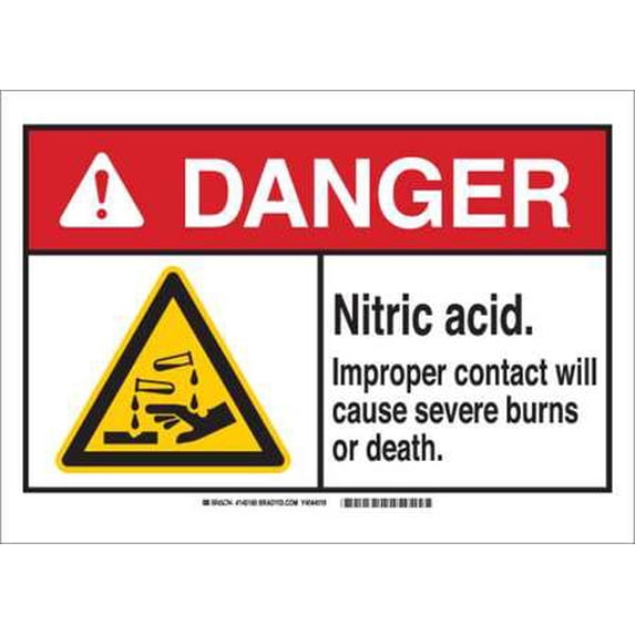 BRADY 145190 Danger Sign,Nitric Acid,B-555,10in.H G1954185