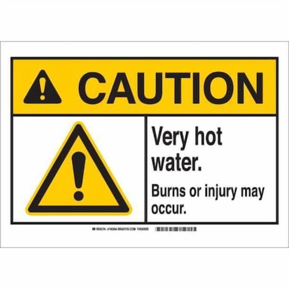 BRADY 145262 Caution Sign,10in.W,Plastic,Hot Water
