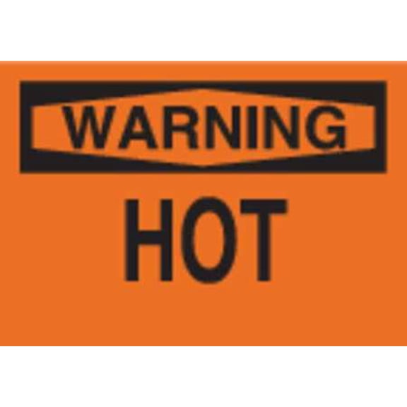 brady 88251 warning sign, 7 x 10in, bk/orn, hot, eng, hot
