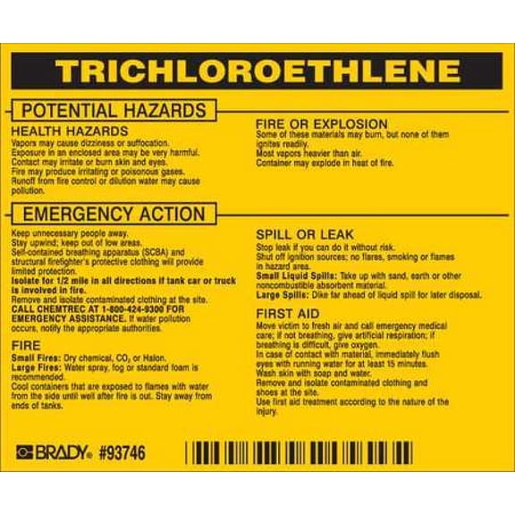 BRADY 93746 Chemical Label,3-3/4inHx4-1/2inW,PK25