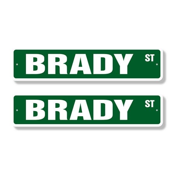 BRADY Classic Street Sign (2 Pack) Childrens Name Room Sign Road Sign | 6" X 24" Plastic Address Sign