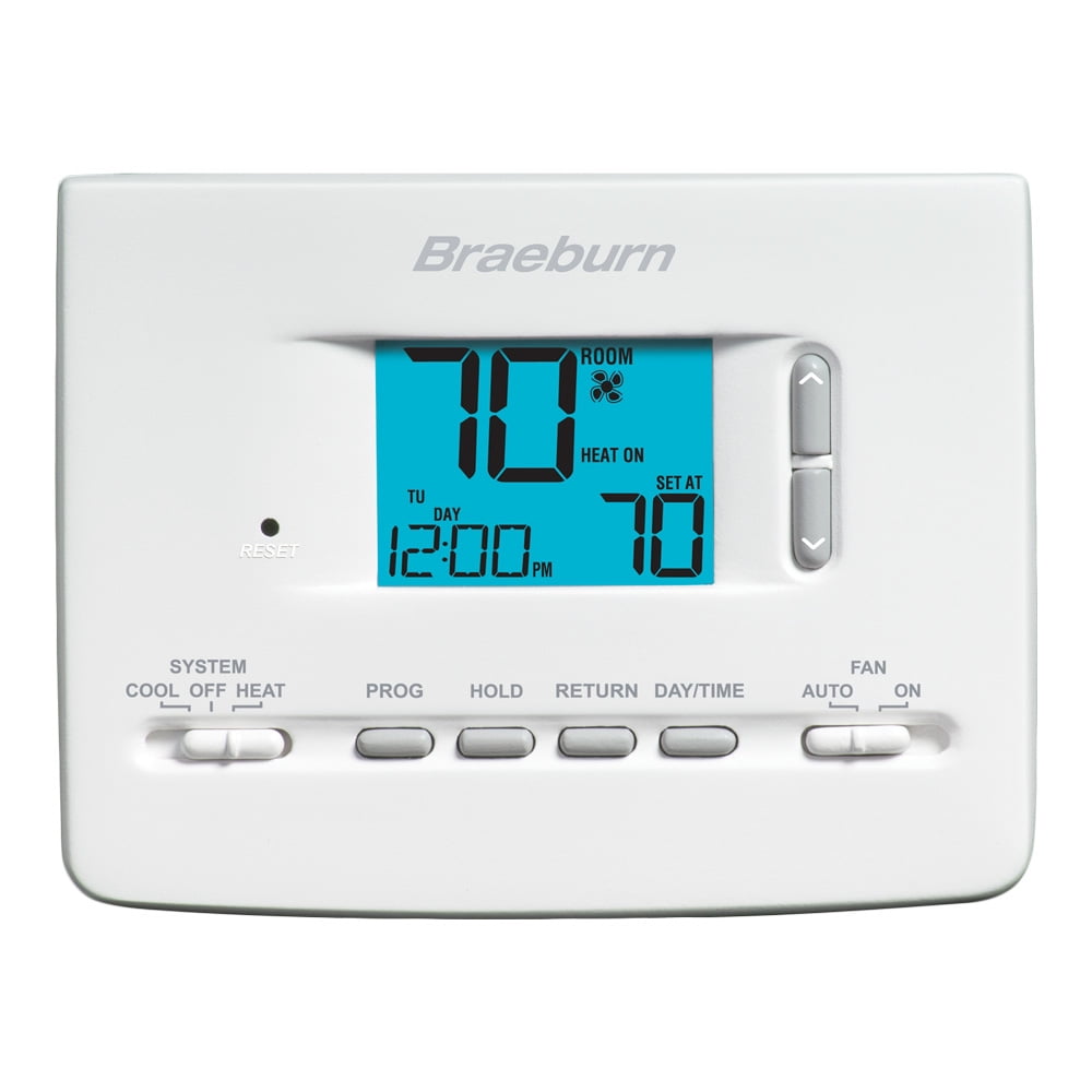 Braeburn White Programmable Digital Thermostat with Blue Backlit Display