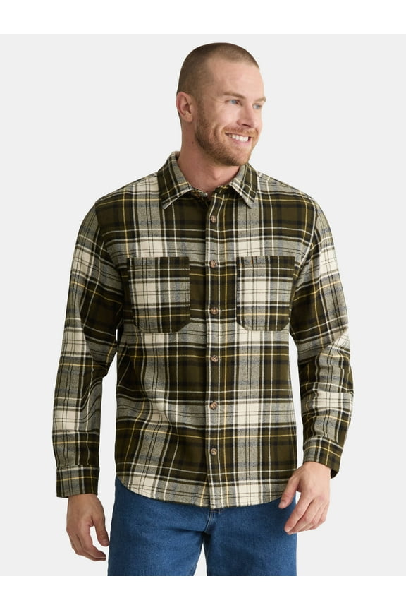 Men’s Work Cotton Flannel Shirt, Sizes S-3XL