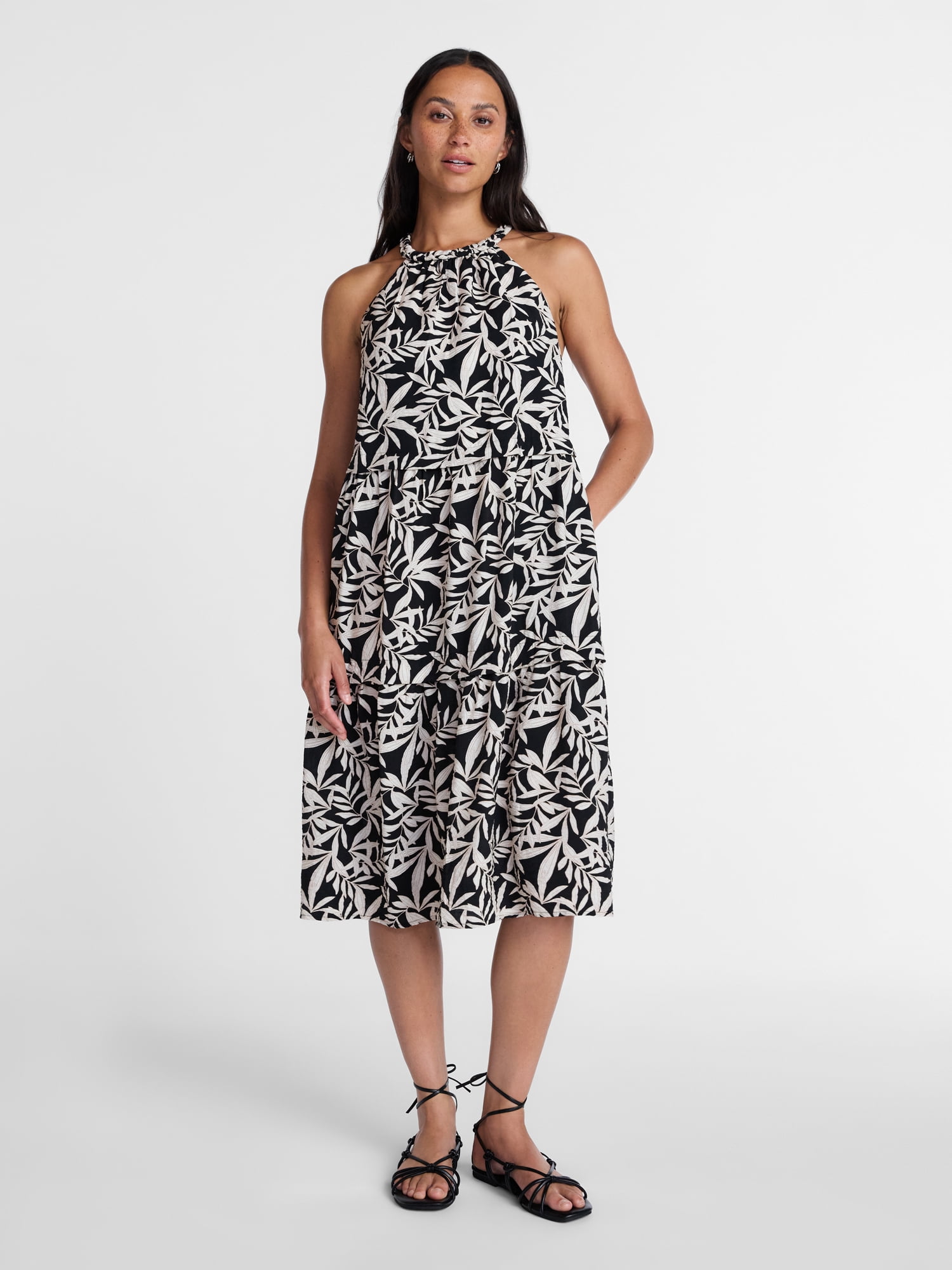 Time and Tru Women's Braided Halter Midi Dress, Sizes XS-XXXL