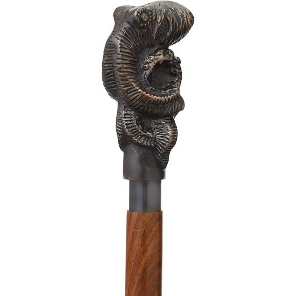 BRAINMART handmade decorative cane for mom and dad stylish walking stick 36 inch non-slip travel folding cane brown snake shaft with antique octopus handle walking cane for mens and womens