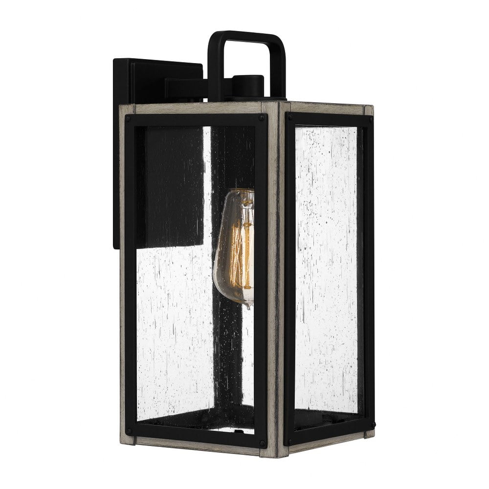 Matte Black Seeded Glass Outdoor Wall Lantern