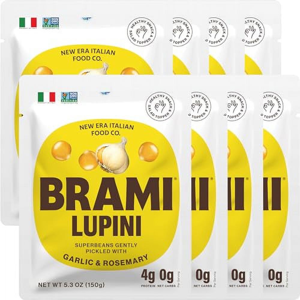 BRAMI Lupini Beans Snack, Garlic & Rosemary 7g Plant Protein, 0g Net