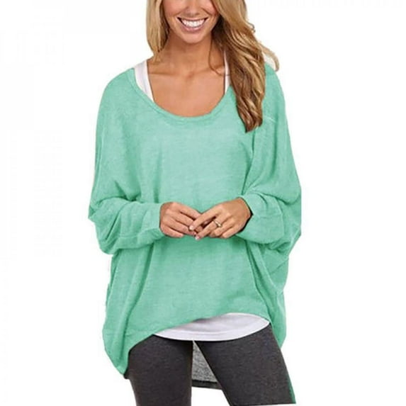BRAND BIG PROMOTION!Autumn Women's Casual Temperament Lantern Sleeve Solid Color round Neck Long Sleeve Casual Concise