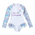 thumbnail image 1 of [BRAND CLEARANCE!!!] 1-6T Summer Toddler Girls Cute Mermaid One Piece Swimsuits Long Sleeve Sun Protection Rufled Rash Guard Zipper Bathing Suit (White), 1 of 8