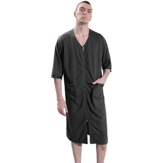[BRAND CLEARANCE!]Mens Nightdress Absorb Water Solid Color Pajamas Short Sleeve Bathrobe Couple Pajamas Mens Robe