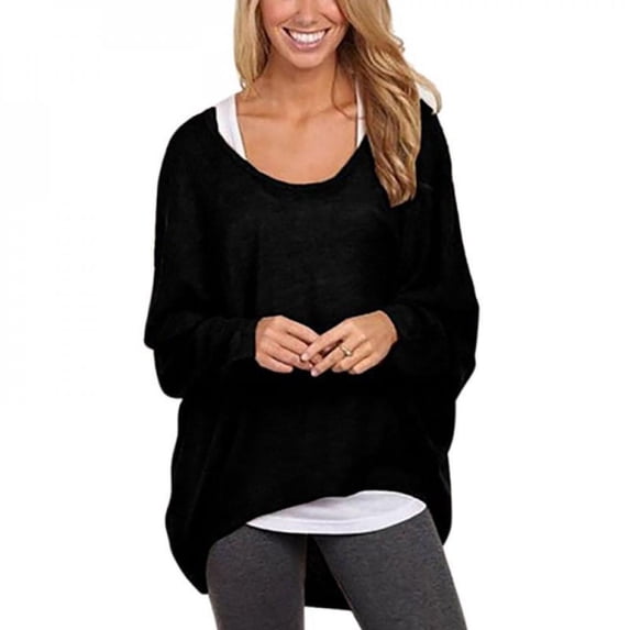 [BRAND Cleance Sale!]Autumn Women's Cotton Tops Batwing Long-sleeved Round Neck Casual Loose Multi-color X-Long T-shirt