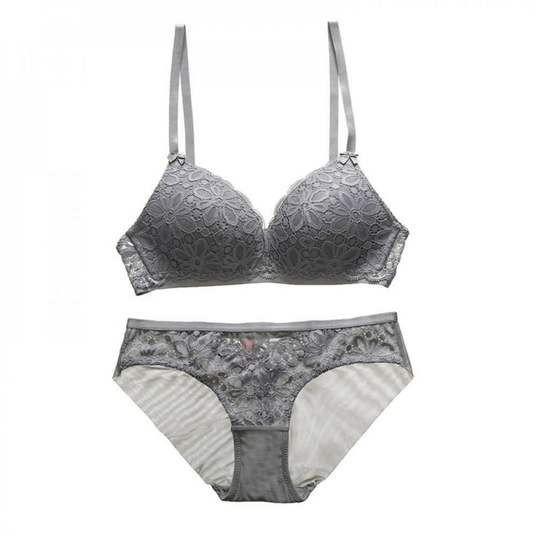 [BRAND DELIVERY ON TIME1]NEW Lingerie Set Thin Lace No Steel Ring Cotton  Cup Bow Gathered Bra + Underwear Set