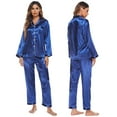 thumbnail image 1 of [BRAND FACTORY PRICE!]Womens Silk Satin Pajamas Set Autumn Spring Button down Sleepwear Homewear Ladies Long Sleeve Pajamas Nightgown, 1 of 9
