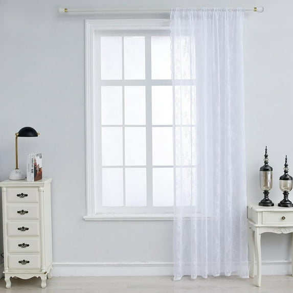 BRAND Factory Price!European Floral Design Lace Curtain Sheer Long Rod Pocket Voile Drape Jacquard Embroidery for Glass Door Window Tulle Curtains for Living Room