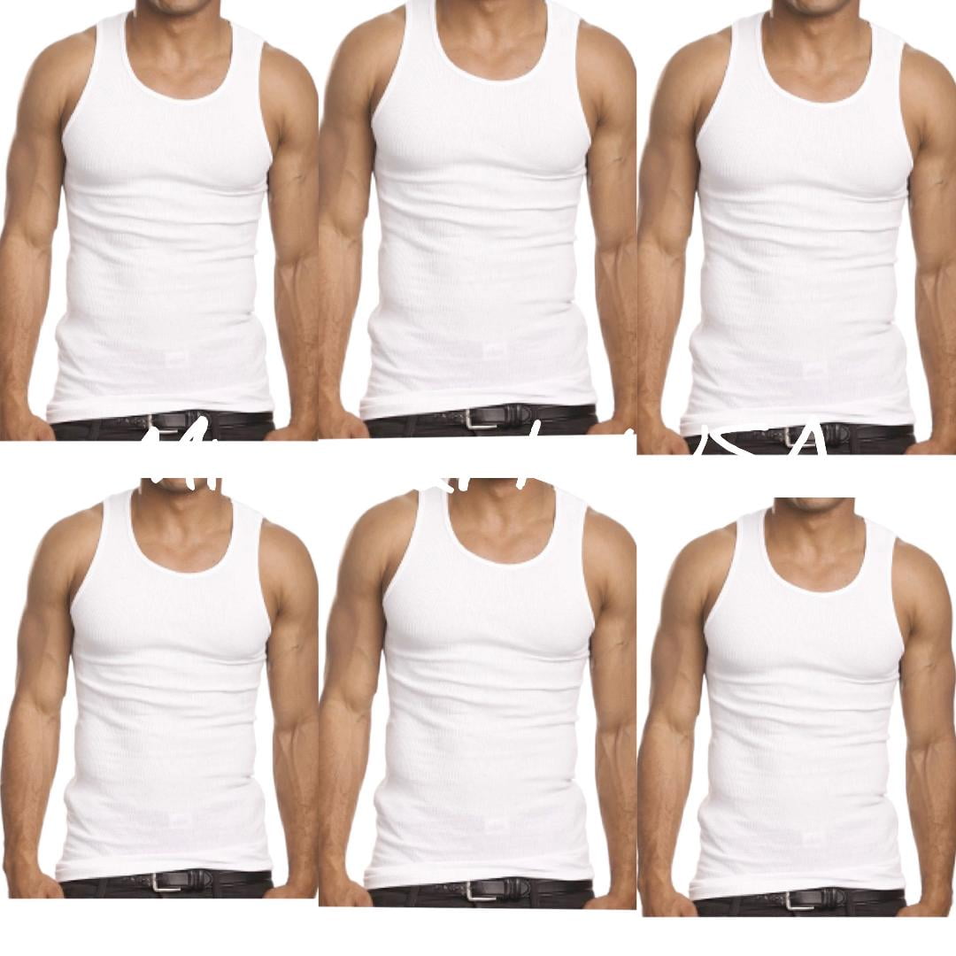 BRAND NEW 4 PK Mens WHITE Tank Top 100 Cotton AShirt Ribbed