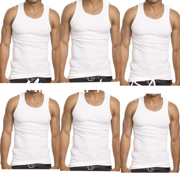 BRAND NEW 4 PK Mens WHITE Tank Top 100% Cotton A-Shirt Ribbed Undershirt Pack SIZE -L WITH FREE SHIPPING
