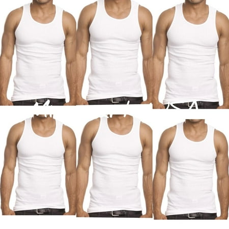 BRAND NEW 6 PK Mens WHITE Tank Top 100% Cotton A-Shirt Ribbed Undershirt Pack 3XL WITH FREE SHIPPING