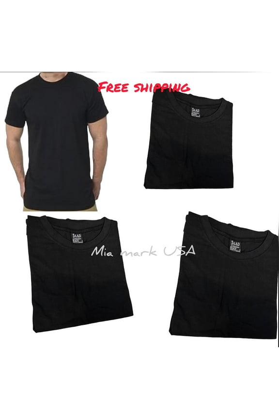 BRAND NEW MEN'S 4 PACK 100% PURE COTTON CREW NECK T-SHIRTS BLACK COLOR SIZE 5XL WITH FREE SHIPPING