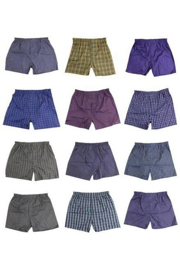 BRAND NEW MEN'S KING PACK OF 12 ASSORTED PLAID BOXER UNDERWEAR MULTI-COLORS M301 (PACK OF 12 2XL)