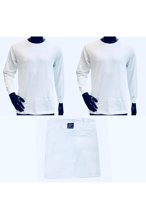 BRAND NEW MENS 3 PACK LONG SLEEVE CREW NECK 100% PURE COTTON T-SHIRTS SIZE SMALL WITH FREE SHIPPING