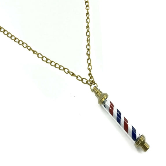BRAND NEW Men's Barber Pole Jewelry Pendant Necklace With 27" Long Chain GOLD