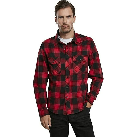 BRANDIT INDIVIDUAL WEAR Adult Male Flannel Check Long Sleeve Shirt, Color: Red/Black Charcoal, Size: M
