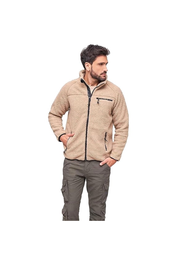 Adult Male Fleece Full Zip Jacket, Color: Camel, Size: M
