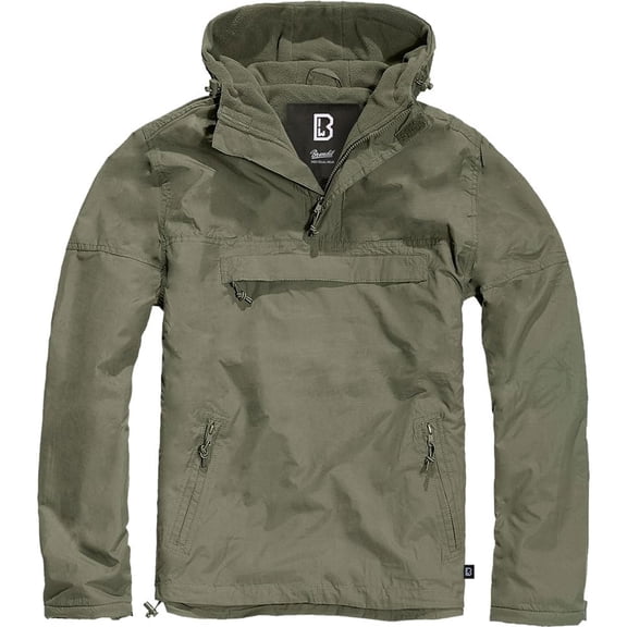 BRANDIT INDIVIDUAL WEAR Adult Male Fleece-Lined Quarter Zip Windbreaker Pullover, Olive, Size: 3XL