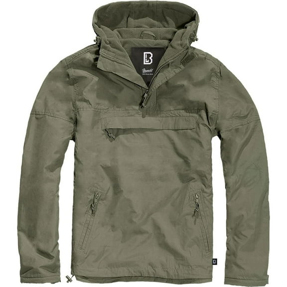 BRANDIT INDIVIDUAL WEAR Adult Male Fleece-Lined Quarter Zip Windbreaker Pullover, Olive, Size: 3XL