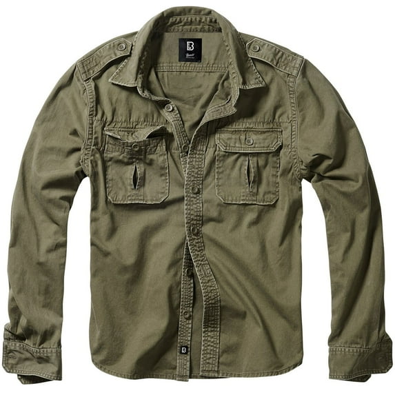 BRANDIT INDIVIDUAL WEAR Adult Male Rugged Long Sleeve Shirt, Color: Olive, Size: L
