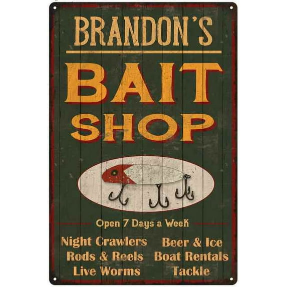 BRANDON'S Green Bait Shop Man Cave 12 x 18 Matte Finish Metal 112180027071