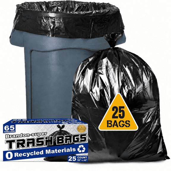 BRANDON SUPER Heavy Duty Trash Bags 65 Gallon 25 Count Black