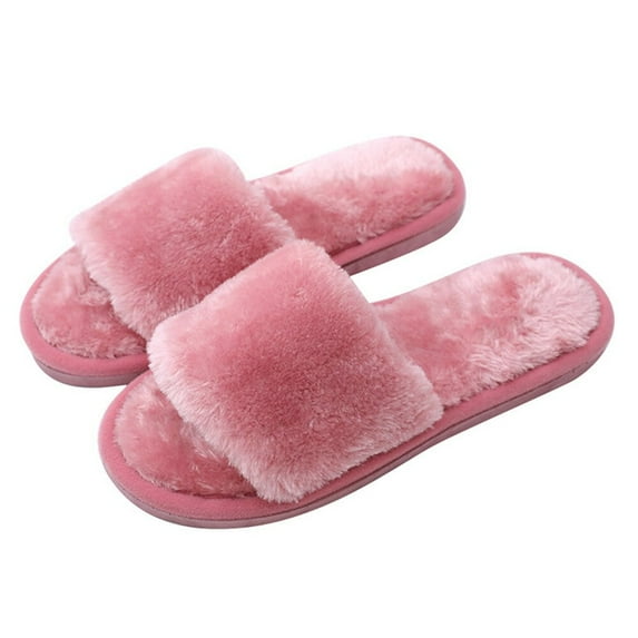 BRANG CLEARANCE!4 Colors Winter Women Plush Slippers Non Slip New Brand Shoes Faux Warm Open Toe Flat Footwear Fashion Indoor or Outdoor Slippers