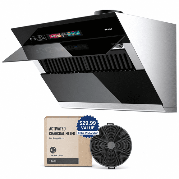 BRANO 30 inch Range Hood Stainless Steel Kitchen Hood, 900CFM, Voice/Gesture Sensing, Touch Control, Side-Draft Design