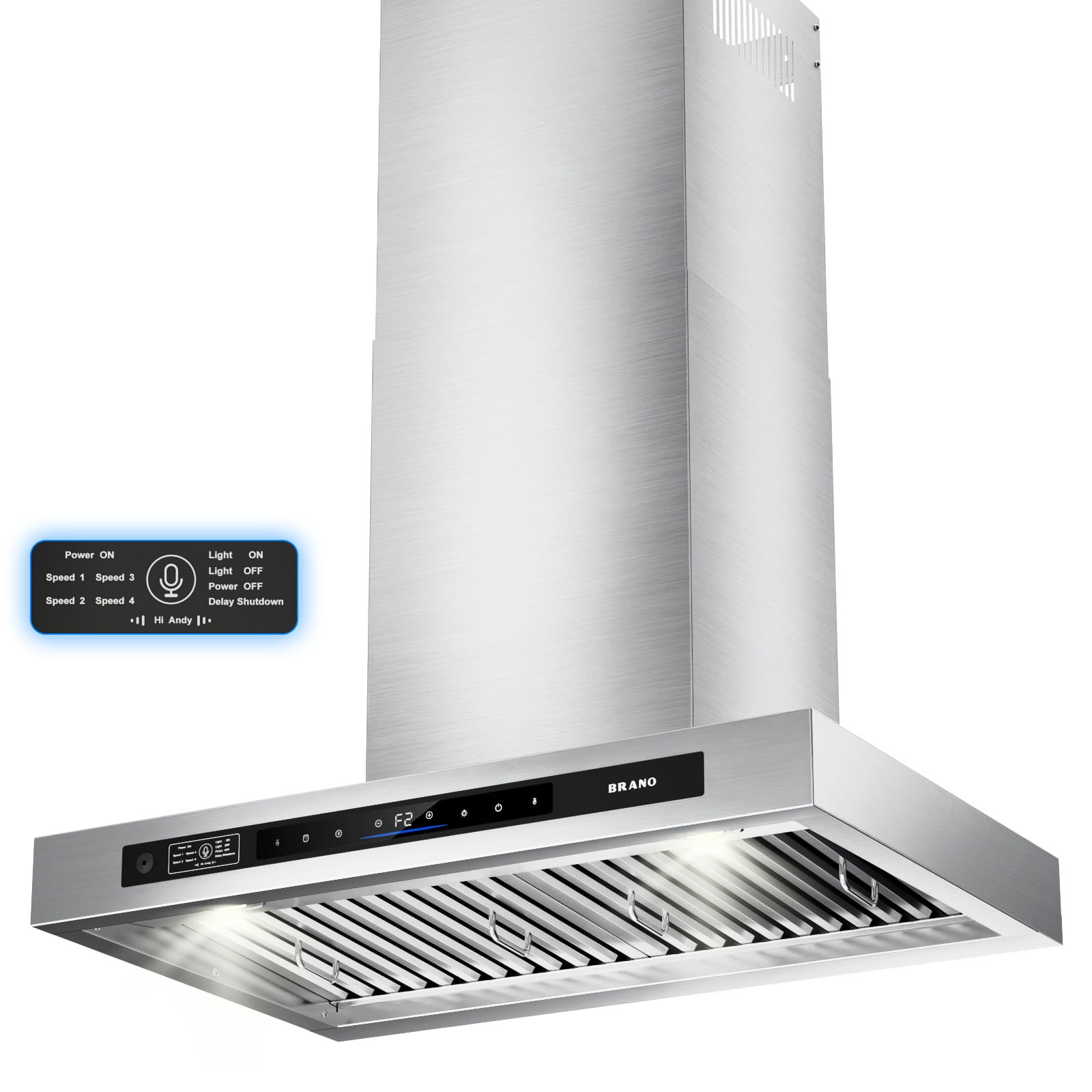 BRANO 30-inch Wall Mount Range Hood Stainless Steel, 1000 CFM Ducted, DC Inverter Motor, Ultra Quiet, Gesture Voice & Touch Control