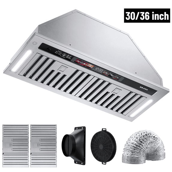 BRANO 36 Inch Stainless Steel Range Hood Insert,900 CFM Smart Voice/Gesture/Touch Control,with 4 Speed Exhaust Fan