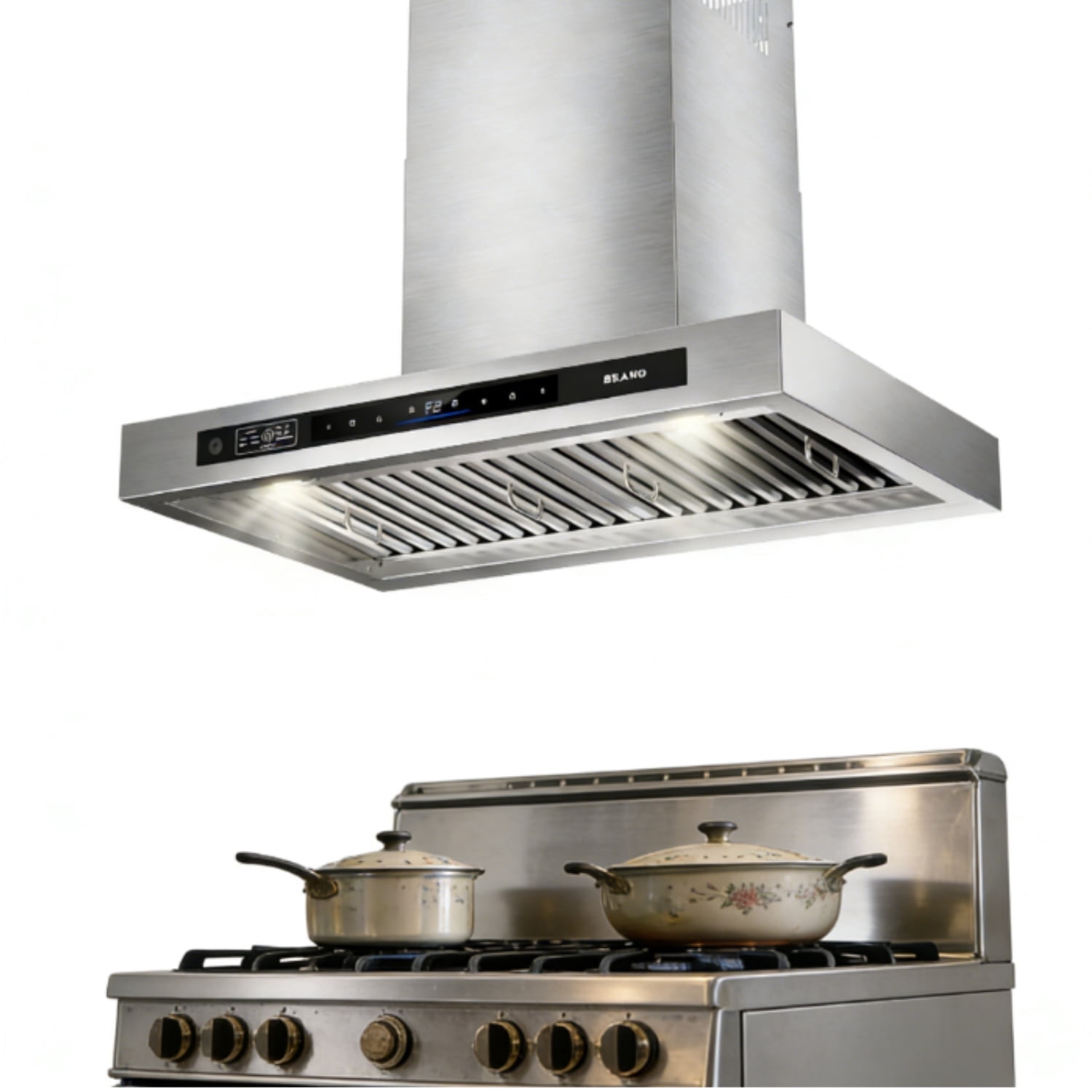 BRANO 36-inch Stainless Steel Wall Mount Range Hood for Large Cooktops, 1000 CFM, DC Inverter, Gesture Control, Quiet Ducted Ventilation