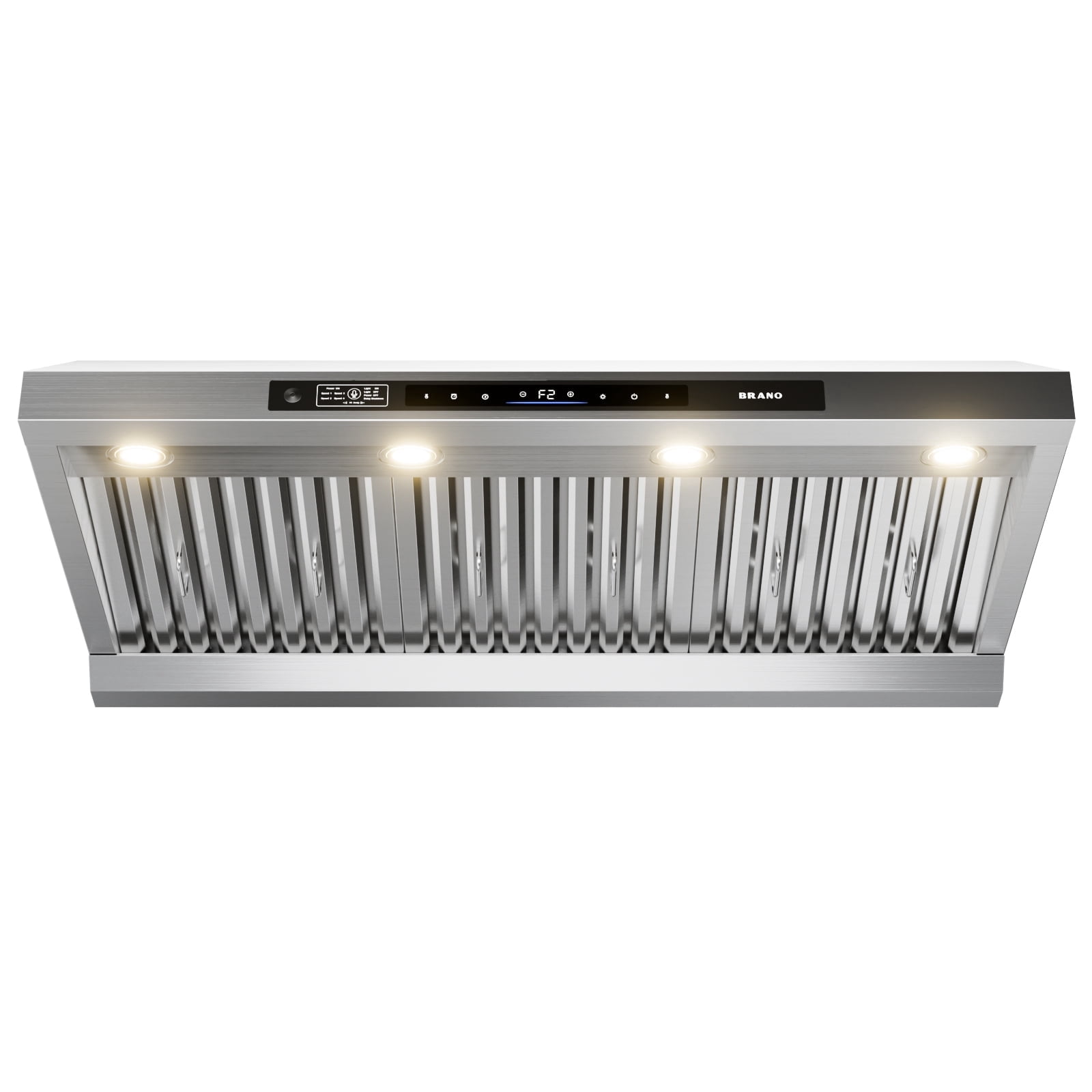 BRANO 42" Pro Style Range Hood Wall or Under Cabinet Mount, 1200 CFM DC Inverter Powerful & Quiet, Delay Shut-Off, 4 LED Lights