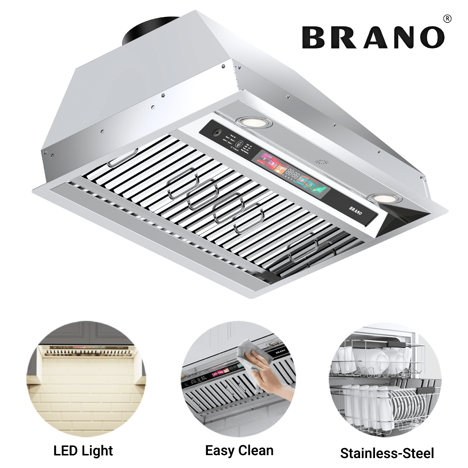 BRANO 36" Stainless Steel Convertible Insert Range Hood with LED Lights