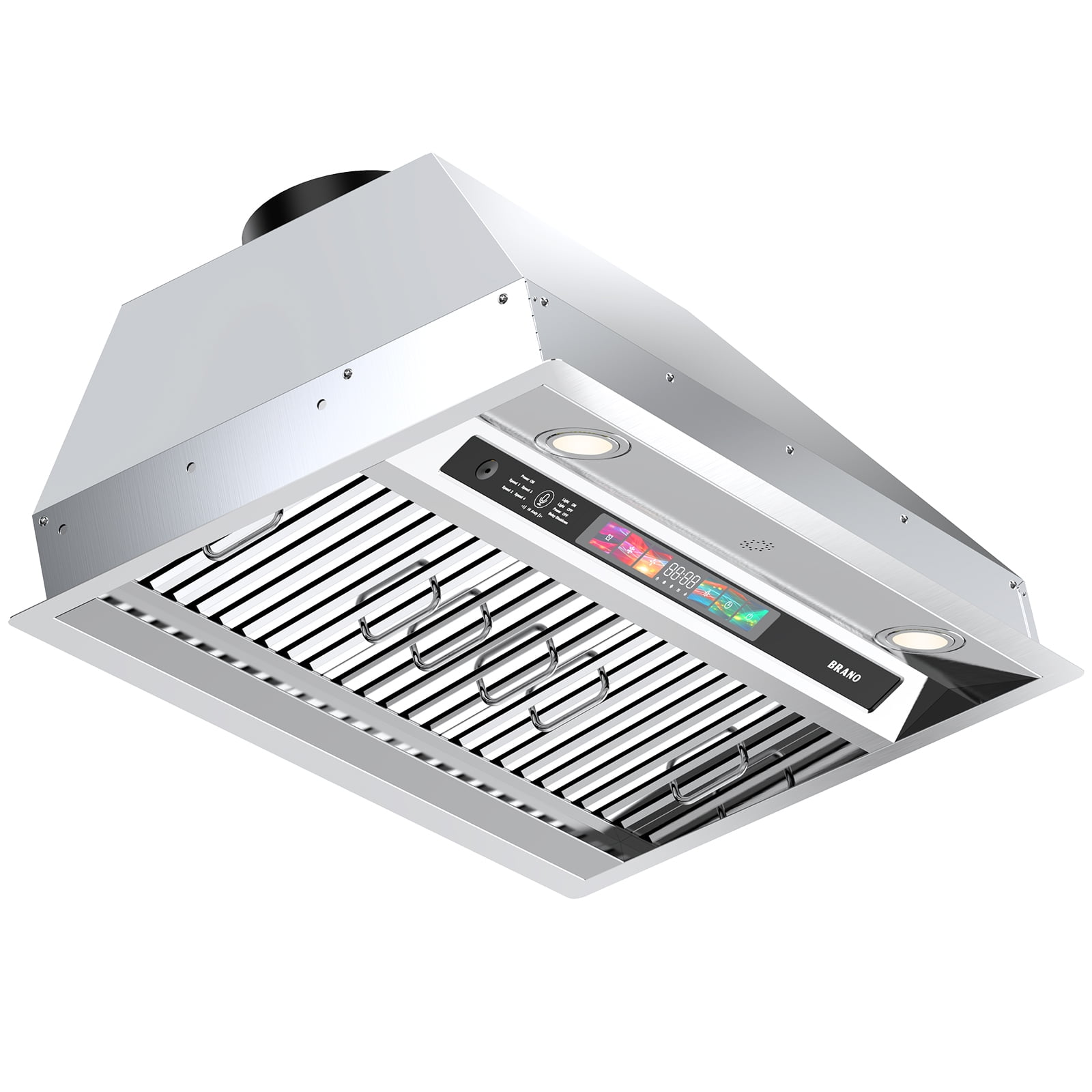 BRANO Range Hood 30 Inch Built-in Kitchen Vent Hood with Voice/Gesture/Touch Control, 900 CFM, 4 Speed Exhaust Fan,Ducted/Ductless Convertible,Memory Mode, Adjustable Lights