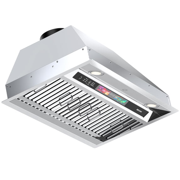 BRANO Range Hood 30 Inch Built-in Kitchen Vent Hood with Voice/Gesture/Touch Control, 900 CFM, 4 Speed Exhaust Fan,Ducted/Ductless Convertible,Memory Mode, Adjustable Lights