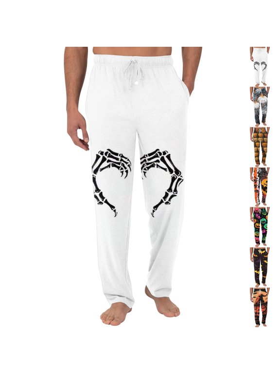 Halloween Pj Pants Mens Drawstring - Ultra Lightweight Pajama Bottoms with Pockets, Great as Mens Casual Pants or Halloween Costumes for Men,Yellow,L