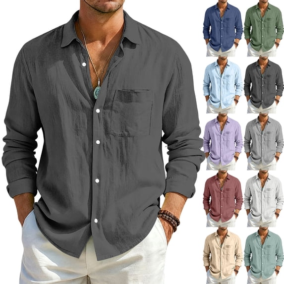 BRANROY Long Sleeve Shirts for Men - Fall Casual Outdoor Workwear Linen Cotton Button-Front Shirt for Active Days,Army Green L