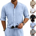 thumbnail image 1 of BRANROY Long Sleeve Shirts for Men - Linen Stand Collar Button-Front Shirt, Lightweight and Breathable for Daily Wear,Black L, 1 of 5